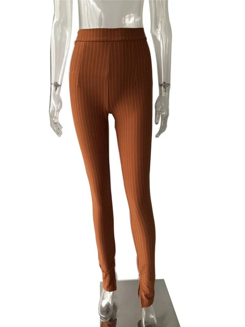 Cedar Orange Pinstripe Split Hem Skinny Pant